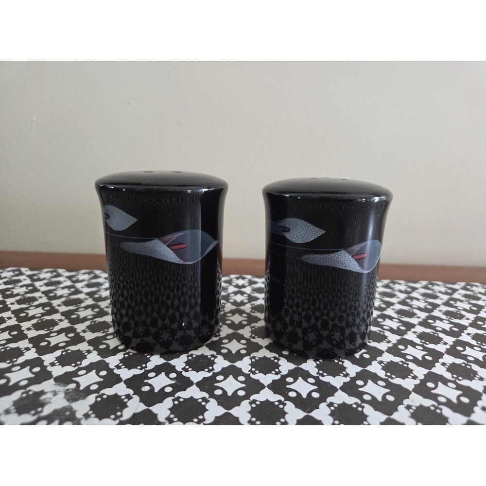 Vintage Japan Black Calla Lily Ceramic Salt and Pepper Shakers Set